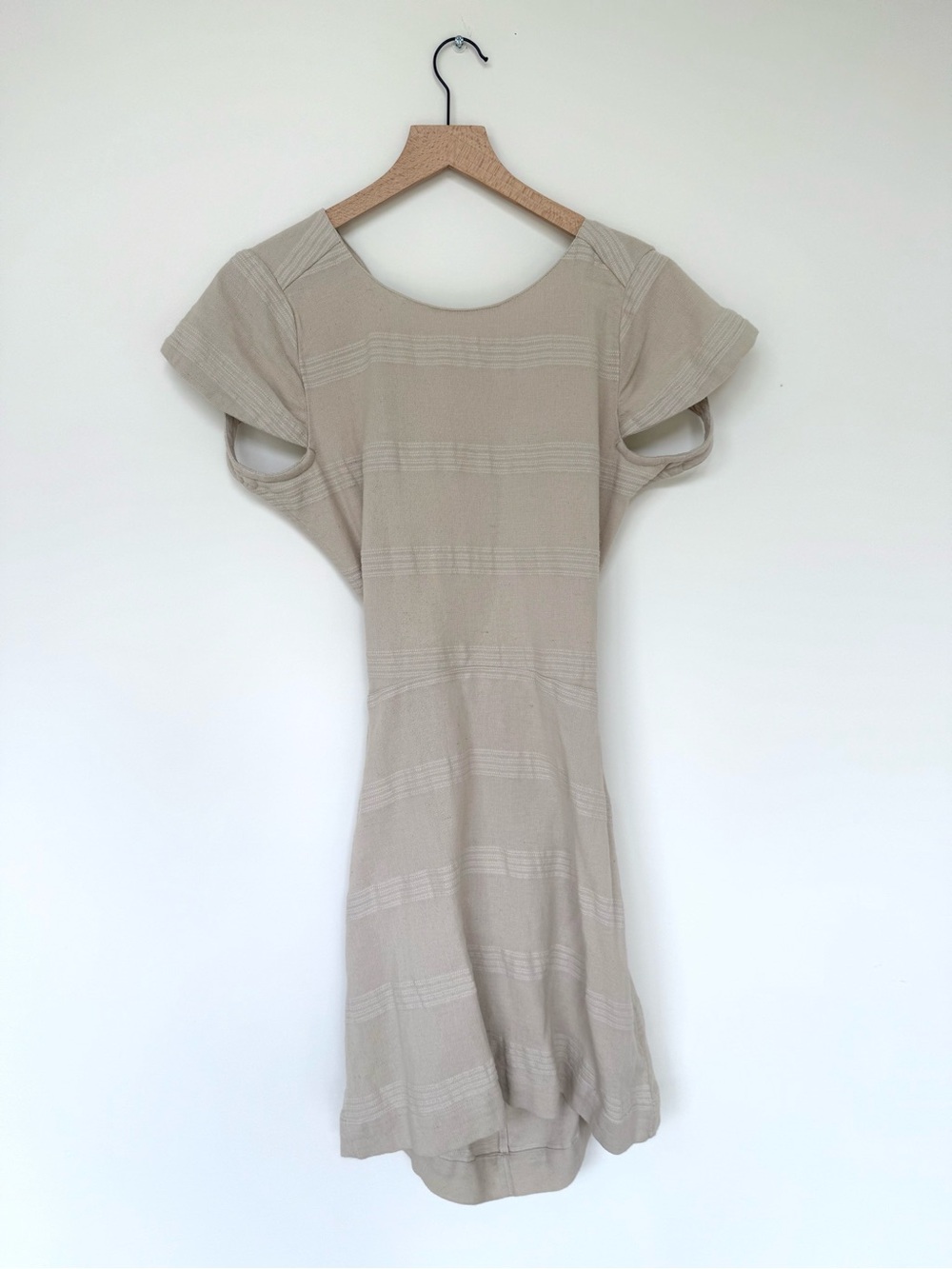 Free People Neutral Stripe Scoop Neck Open Back Short Sleeve Dress